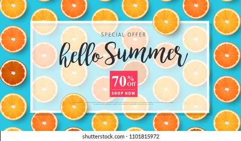 Summer sale background layout banners decorate with orange. voucher discount. Vector illustration template.