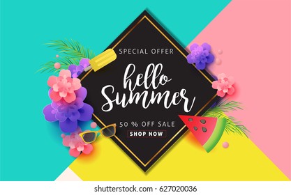 Summer Sale Background Layout For Banners. Voucher Discount.Vector Illustration Template.