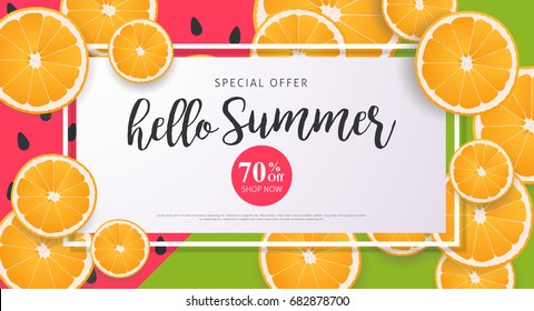 Summer sale background layout banners decorate with orange.voucher discount.Vector illustration template.