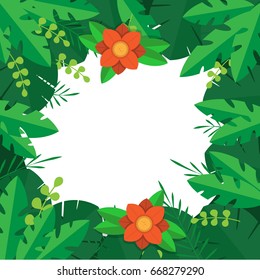 Summer sale background, leaves with flowers. Flat design vector illustration. 
