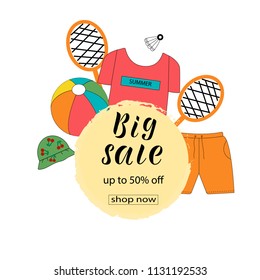 SUMMER SALE background loyout.  Design sportswear, clothes for  banner, flyer, invitation, poster, greeting card, discount. Vector illustration EPS 10
