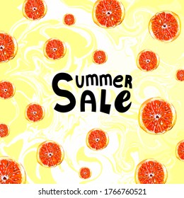 Summer sale. Background with oranges. Abstract background. Lettering.