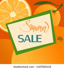 Summer sale background with oranges. Vector background for banner, poster, flyer, card, postcard.