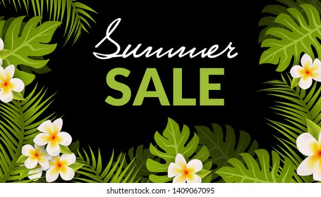 Summer sale background palm banner. Sale tropical poster discount promotion template advertising.