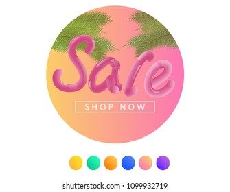 Summer sale background with palm. Vector background for banner, poster, flyer, card, postcard, cover, brochure.