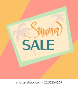 Summer sale background with palm. Vector background for banner, poster, flyer, card, postcard.