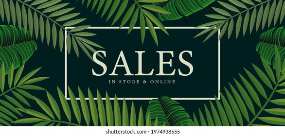 Summer sale background with palm. Vector background for banner, poster, flyer, card, postcard, cover, vector image