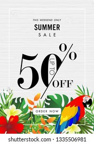 Summer sale background with paper art of summer accessories, vector illustration template, banners, Wallpaper, invitation, posters, brochure, voucher discount.