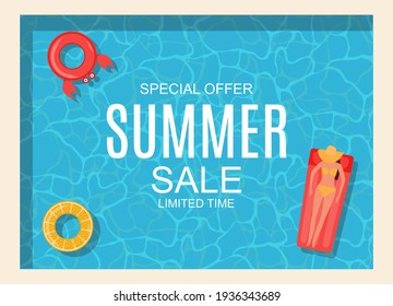 Summer Sale background poster with swimming pool. Vector Illustration EPS10