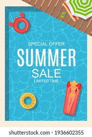 Summer Sale Background Poster With Swimming Pool. Vector Illustration EPS10