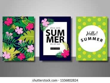 Summer sale background set vector illustration template 