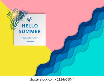 Summer sale background template layout for banner. Gift voucher discount. Vector illustration