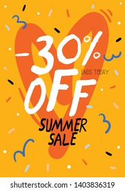 Summer sale background with trendy lettering. Abstract universal art template for web, card, poster, sticker, banner, invitation, flyer, brochure. Vector illustration