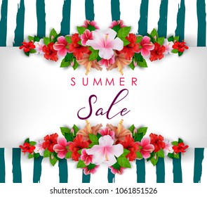 Summer sale background with tropical flowers