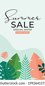 Summer sale background with tropical leaves. Vector Illustration EPS10
