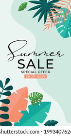 Summer sale background with tropical leaves. Vector Illustration EPS10