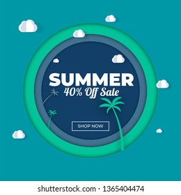 Summer Sale Background Vector Template With Paper Cut Style