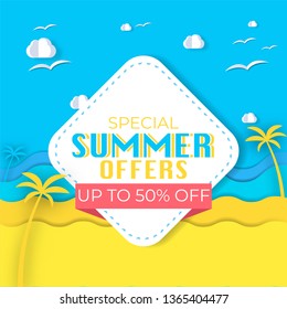 Summer Sale Background Vector Template With Paper Cut Style