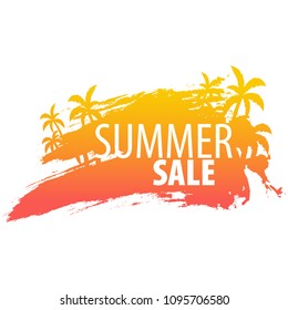 Summer Sale backgrounds with palms and sunset. Summer placard poster flyer invitation card. Summer time. Vector Illustration