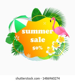 summer sale badge summer sale banner modern tropical leaves with colorfull gradient 