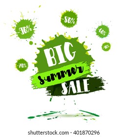 Summer Sale badge, label, banner. Vector watercolor banner with ink splashes. SALE Summer poster. Special offer. 