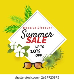 Summer Sale Banner With Up To 10% Off. Massive Discount. Illustration vector. Online ads.