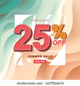 Summer Sale Banner, 25% Off Special Offer Ad. Discount Promotion Vector Banner. Modern Promotion Square Web Banner For Social Media Mobile Apps.