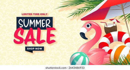 Summer Sale banner with 3D beach elements.