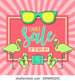 Summer sale banner. Sale, up to 50 percent off poster.