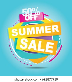 Summer sale banner. Sale 50off. Vector illustration.