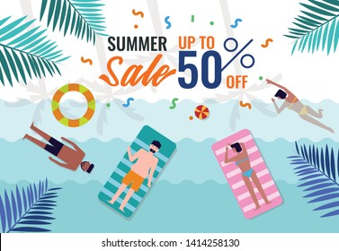 Summer Sale banner. Summer activity on the beach. flat design vector illustration.