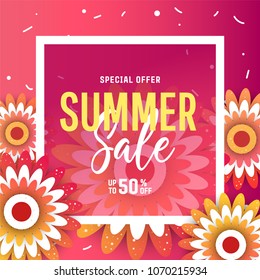 Summer sale banner background layout with flowers. Easy editable for Your design.