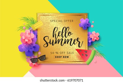 Summer sale banner background layout .Vector illustration template.