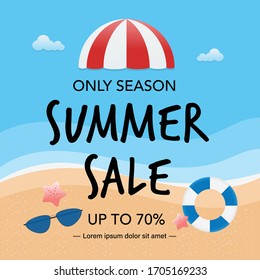 Summer sale banner background. Only season. Vector illustration. Flat design. 