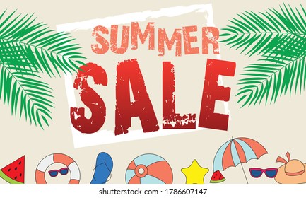 Summer Sale Banner Background With Red Text written.this is high resolution summer vector illustration.