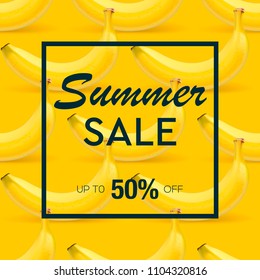 Summer Sale banner with background of ripe fruit, colorful background, vector illustration.