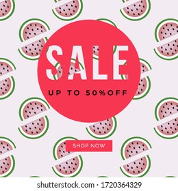 Summer sale banner background template with watermelon  background, summer design for banner, flyer, invitation, poster, web site or greeting card. Modern flat style vector illustration
