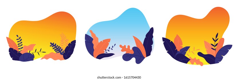 Summer sale banner background vector. Abstract fluid organic shape with tropical leaves and floral decoration. Exotic tropical leaf design for sale banner, flyer, invitation and website.