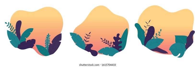 Summer sale banner background vector. Abstract fluid organic shape with tropical leaves and floral decoration. Exotic tropical leaf design for sale banner, flyer, invitation and website.
