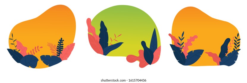 Summer sale banner background vector. Abstract fluid organic shape with tropical leaves and floral decoration. Exotic tropical leaf design for sale banner, flyer, invitation and website.