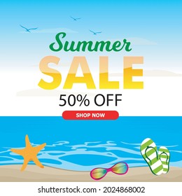 summer sale banner at the beach