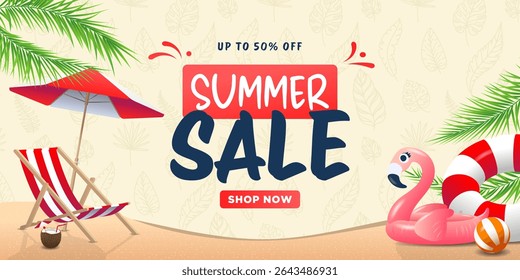 Summer Sale banner with beach elements.