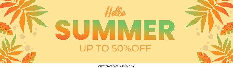 Summer sale banner with beach and tropical design background vector illustration
