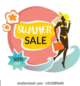 Summer sale banner with beautiful bikini woman. Suitable for the summer sale season. 