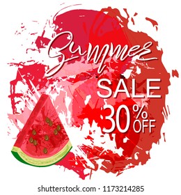 Summer sale banner with beautiful watermelon background. Banner with watermelon. Vector illustration