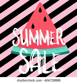 Summer sale banner with beautiful watermelon background 
