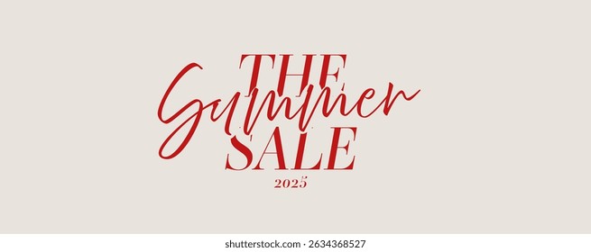 The summer sale banner. Beige bg with bold trendy red typography, Simple template design