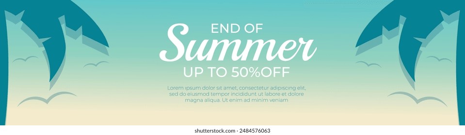 Summer sale banner with blue tropical aesthetic beach design background