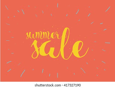 Summer sale banner. Card with calligraphy. Hand drawn lettering design. Typography for banner, poster, advertisement, print. Vector background.