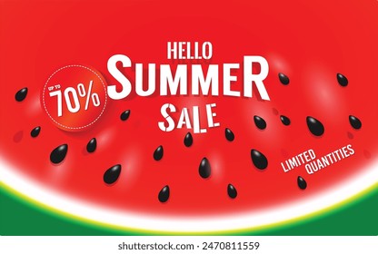 Summer sale banner with close up watermelon for flyer, invitation, poster, web site or greeting card.